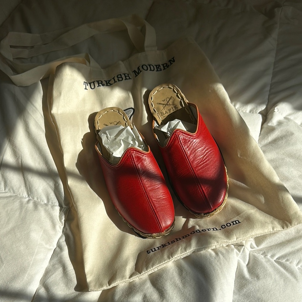 NWT Red Leather Turkish Mules
